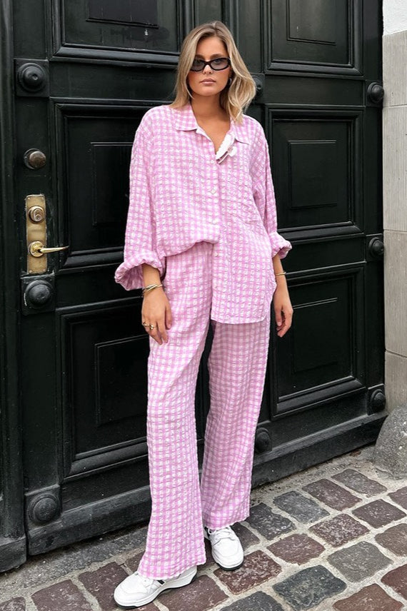 Pink Plaid Loose Two Piece Set
