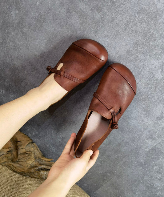Brown Flat Feet Shoes Cowhide Leather Buckle Strap Flat Shoes