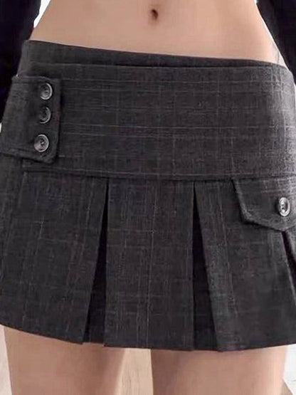 Grey Irregular Hem Multiple Buttons Mini Skirt