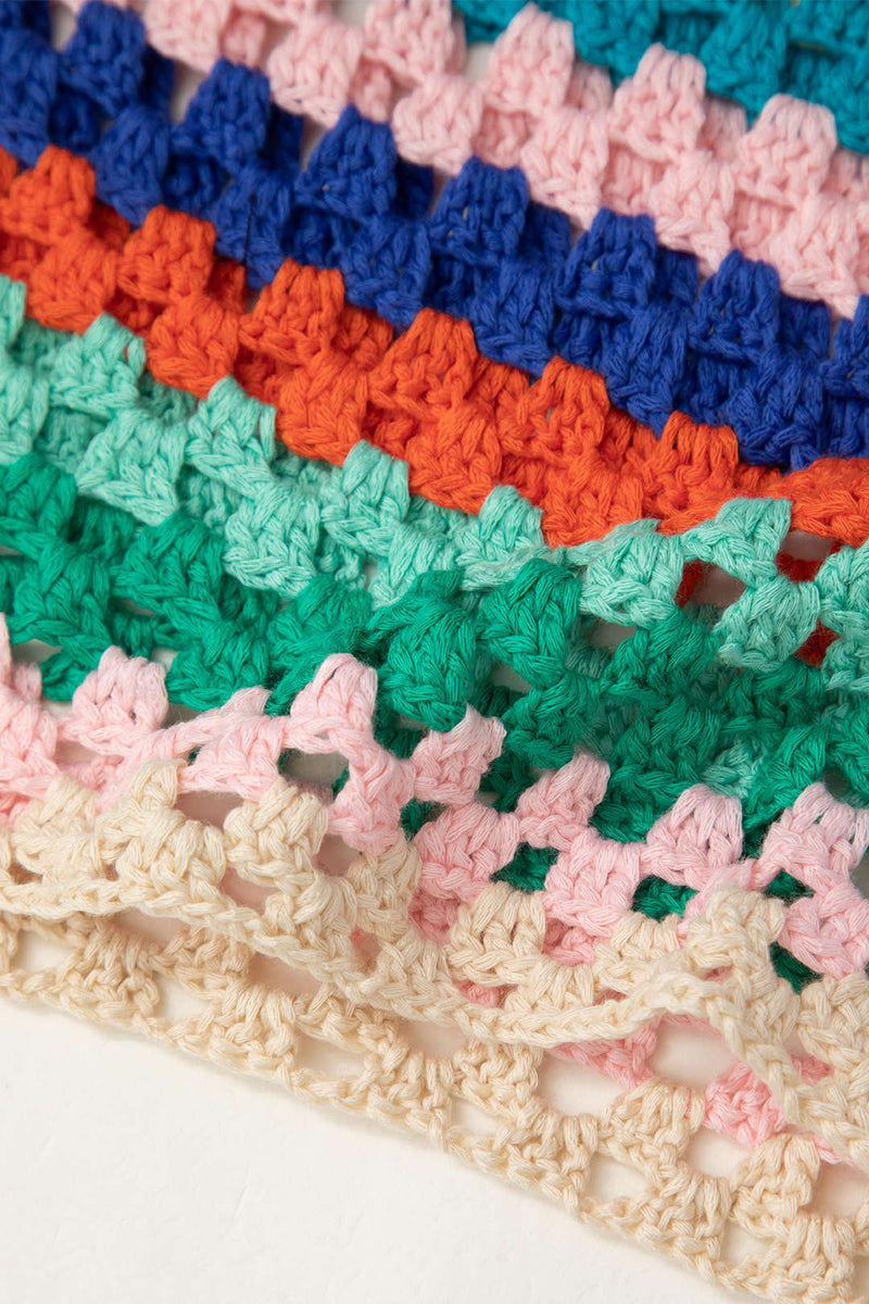 Rainbow Crochet Tie Front Tube Top & Shorts Set