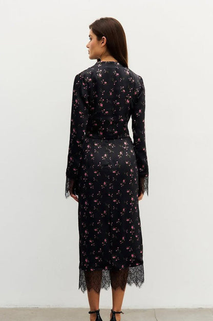 Button Front Long Sleeve Blouse Skirt Set