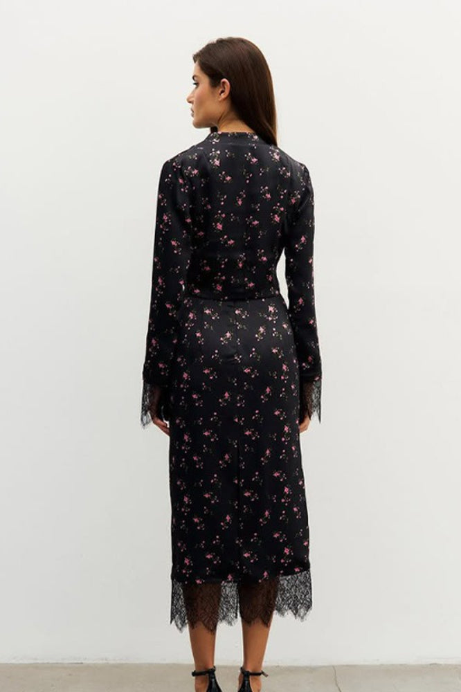 Button Front Long Sleeve Blouse Skirt Set