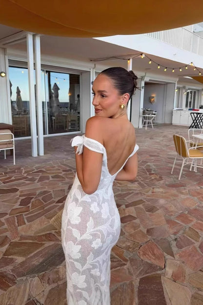 White Fishtail Maxi Dress