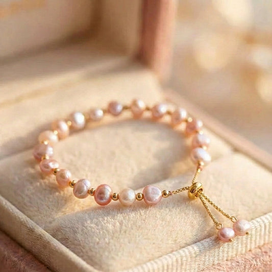 Vintage Pink Pearl Charm Wrist Bracelet