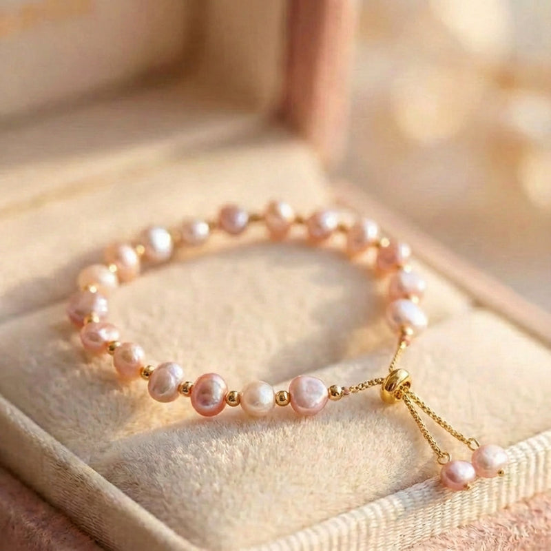 Vintage Pink Pearl Charm Wrist Bracelet