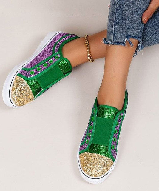 Purple Canvas Flat Feet Shoes Splicing Sequins