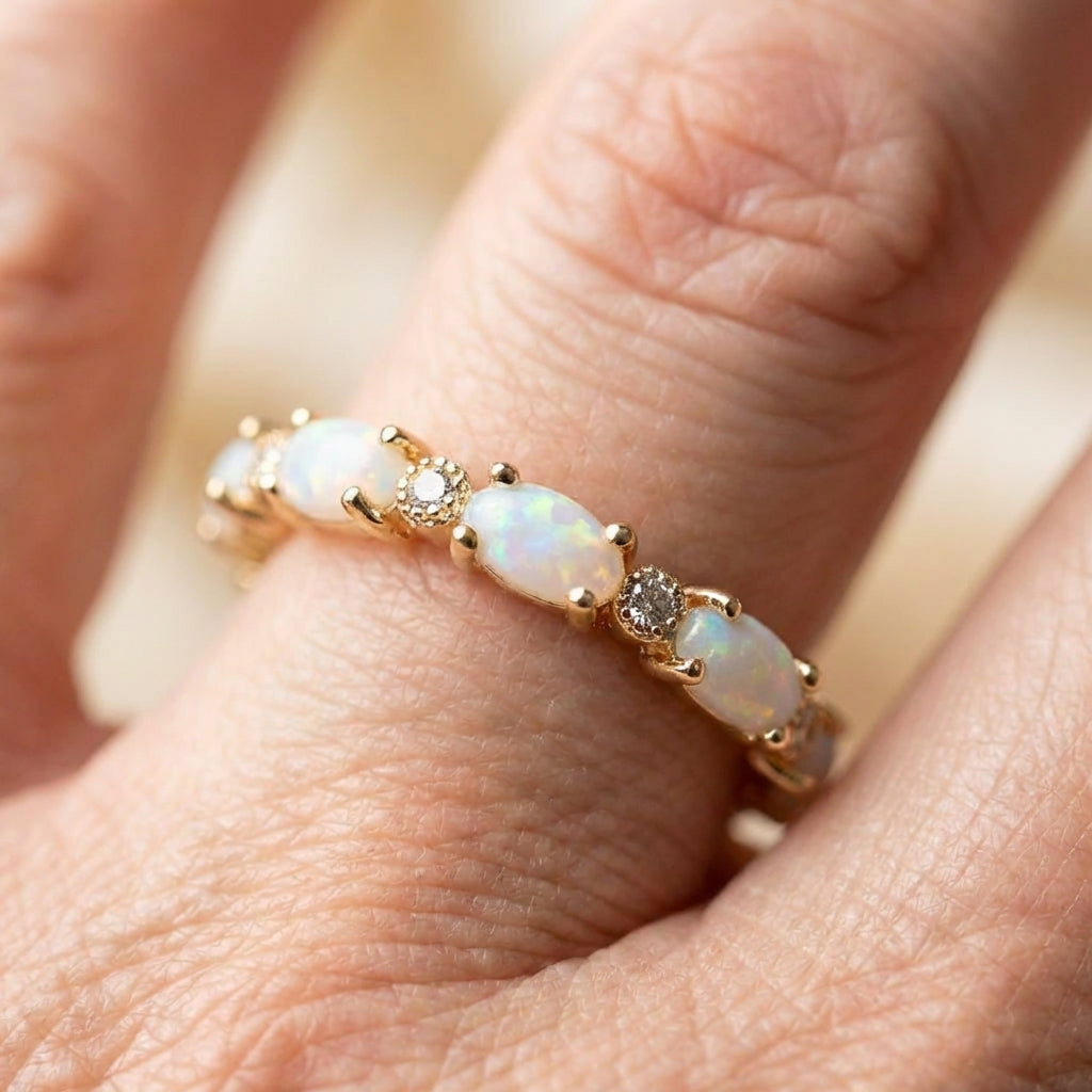 Vintage Gold Opal Eternity Ring