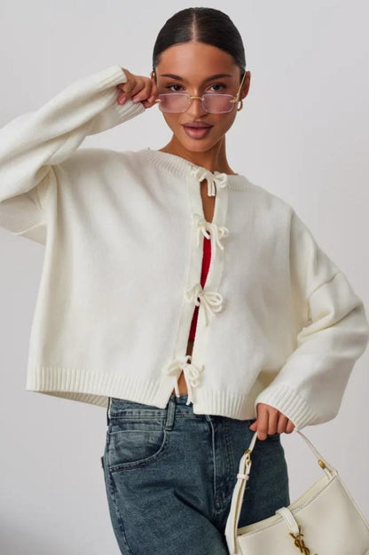 Loose Tie Waist Knit Cardigan