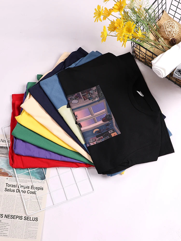 Black Heart Printing Female T-shirts Personality Street Short Sleeve All-math Soft Tee Clothing Breathable Tops