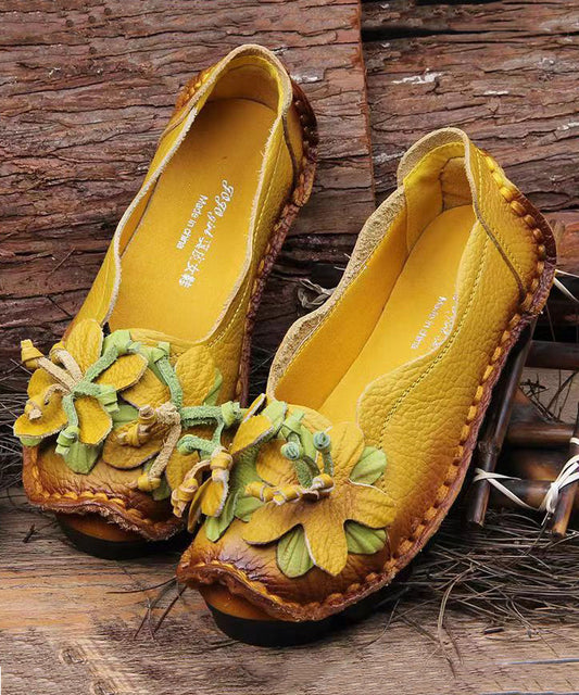 Retro Splicing Flats Yellow Faux Leather