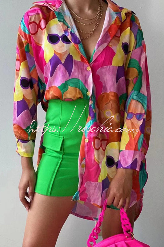 Cartoon Character Avatar Print Blouse