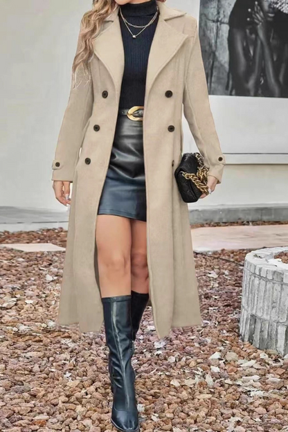 Wool Blend Lapel Double Breasted Overcoat