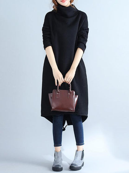 High Collar Fleeced Long Dress