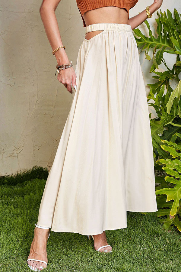 A-line Swing Skirt High Waist Hollow Color Skirt