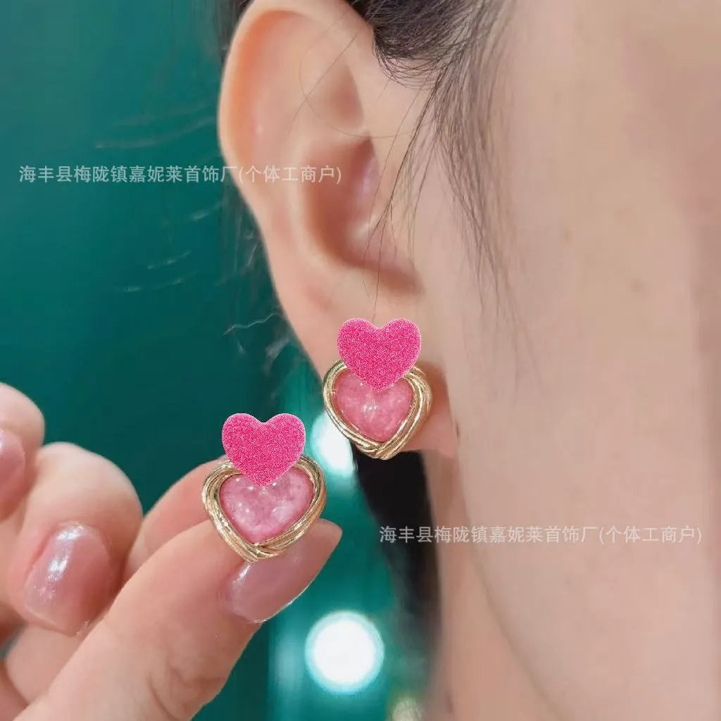 Romantic Pink Heart Earrings