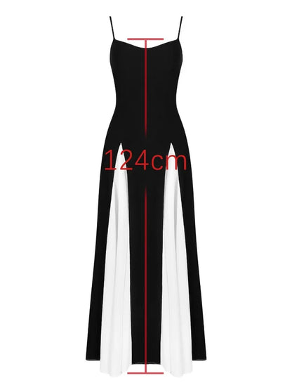 Summer Backless Contrast Halter Dresses for Slim Party Dress ’s Spaghetti Long Dress New