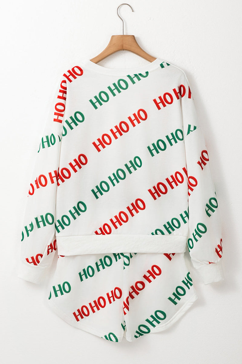 Christmas Hohoho Print Pullover and Shorts Set