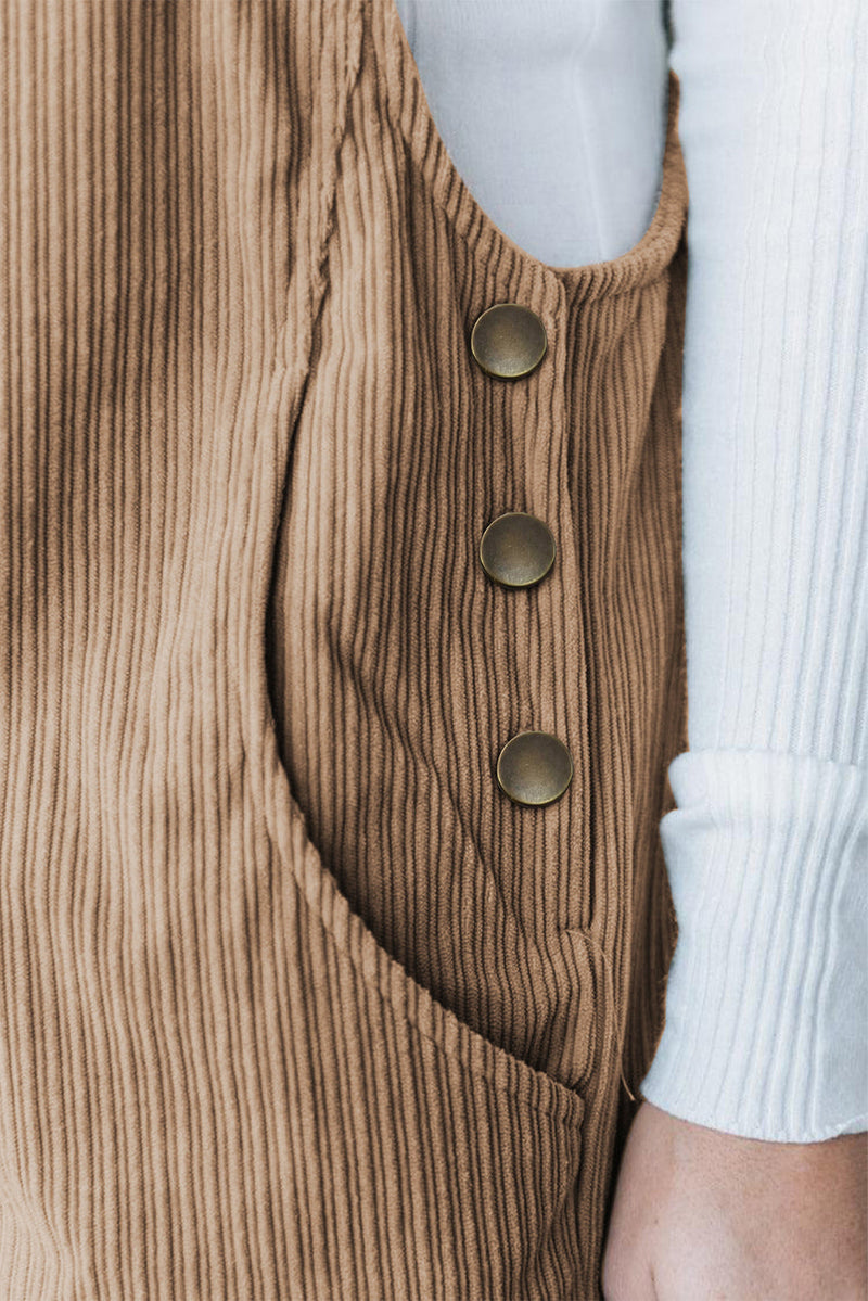 Color Pocketed Corduroy Overall