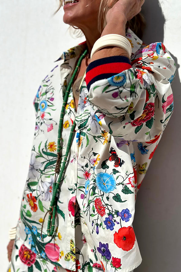Fabulous Fiesta Satin Unique Print Button Down Oversized Blouse