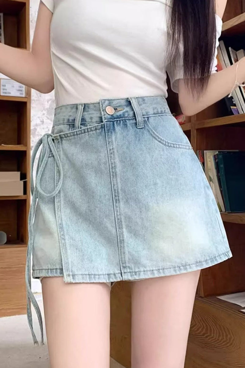 High Waist Denim Skort a Line Bodycon Mini Skirt