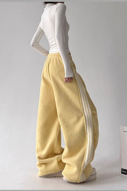 Sporty Plush Wide-leg Striped Pants