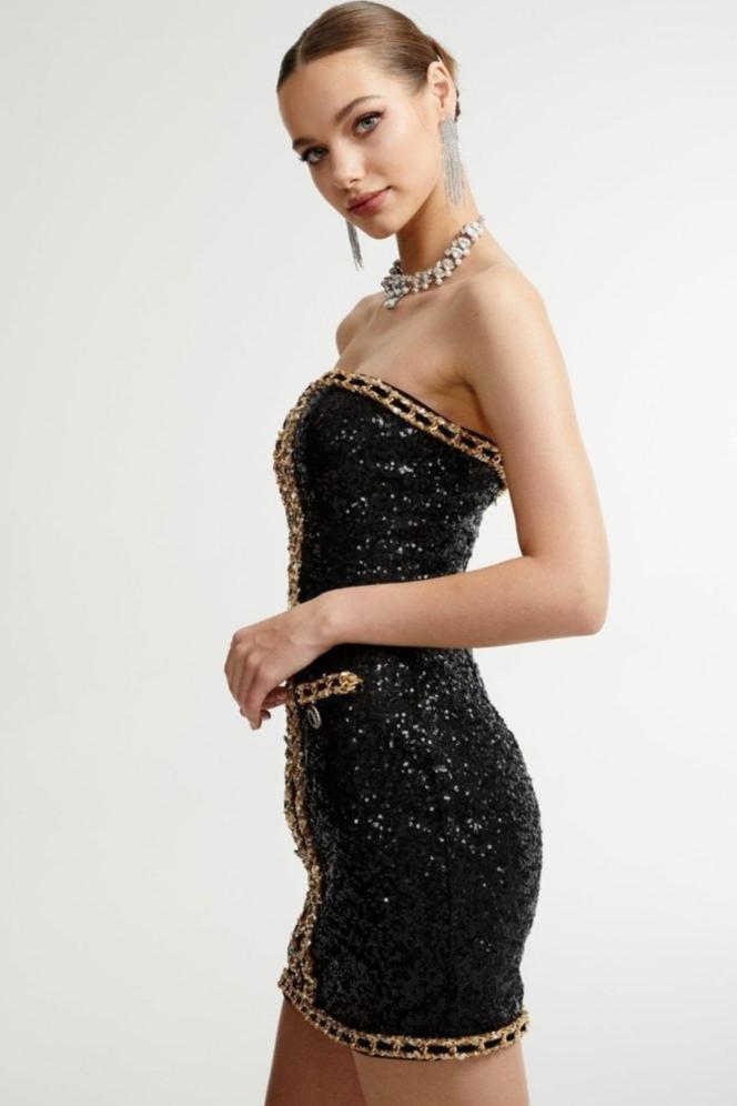 Freda Embroidered Sequins Strapless Mini Dress