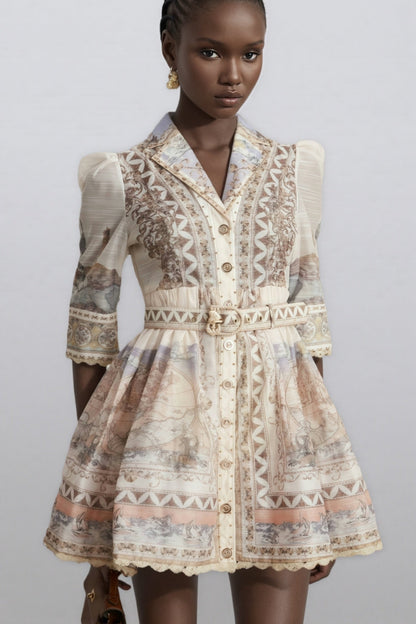 Wyetha Standing Neck Lantern Sleeve Mini Dress