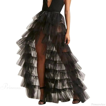 Frills Mesh Full-length Skirt