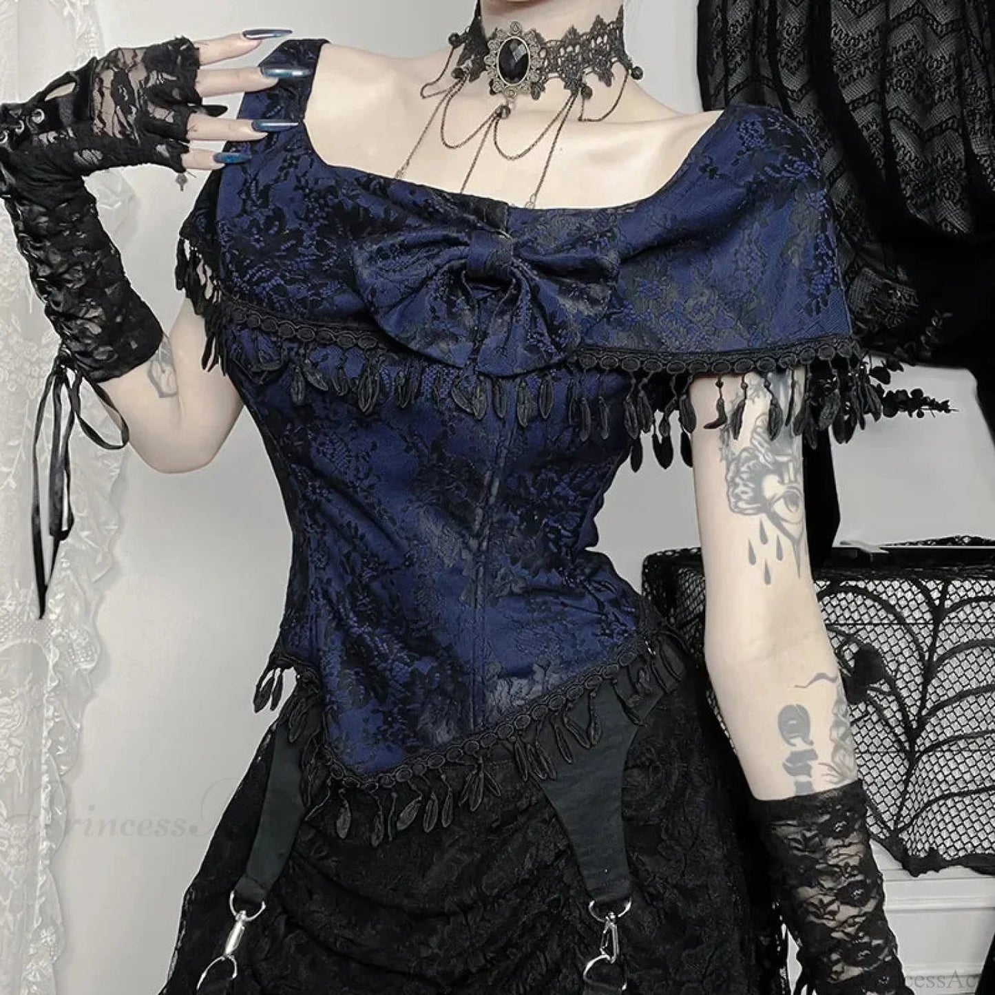 Fringes Off Shoulder Lace Blouse