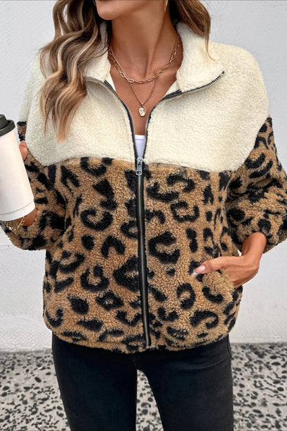 Furry Leopard Warm Turn-down Collar Coat