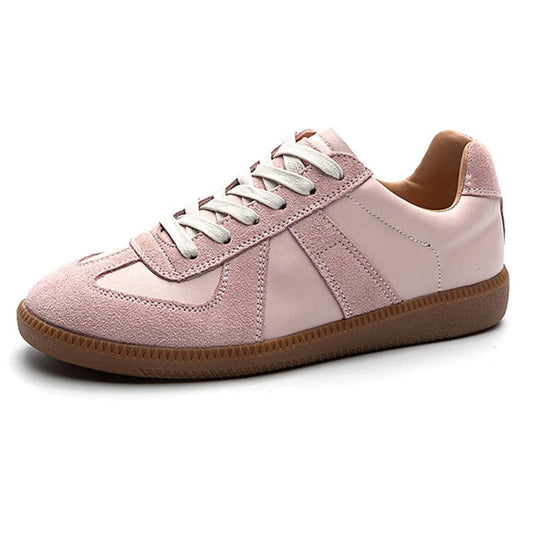 Genuine Leather Silver Sneakers - Lace-up Athletic Flats