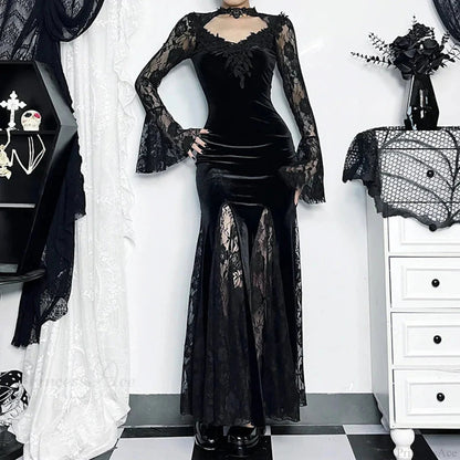 Gloomy Lace Fishtail Tiny Slim Midi Dress