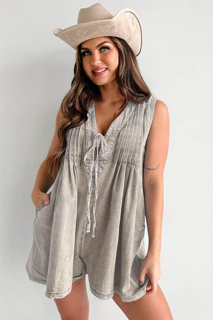 Texas Babydoll Denim Romper - Gray