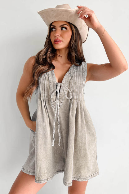 Texas Babydoll Denim Romper - Gray