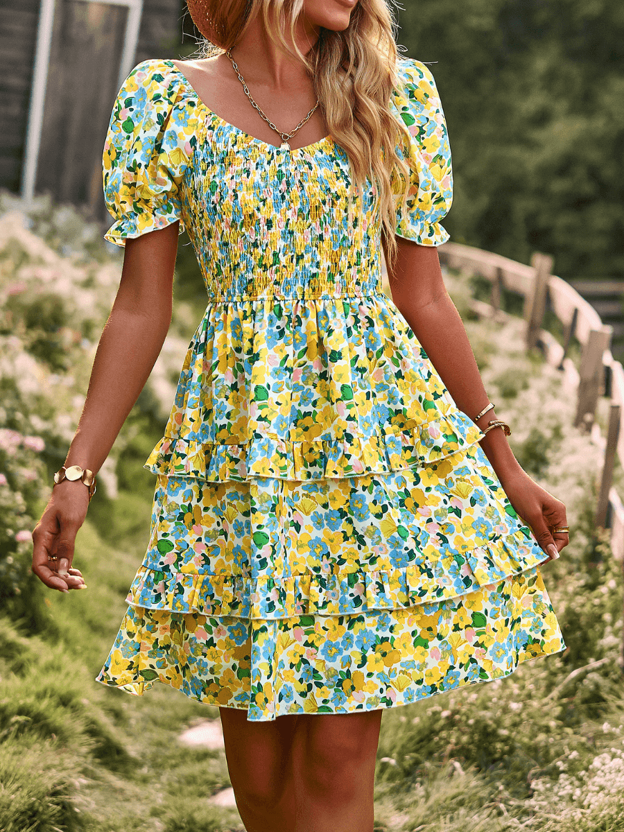 Moment in Daisy Smocked Mini Dress - Green