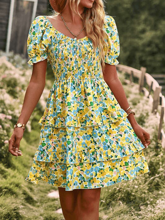 Moment in Daisy Smocked Mini Dress - Green