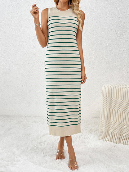 Dancing on Air Striped Knit Midi Dress - Green