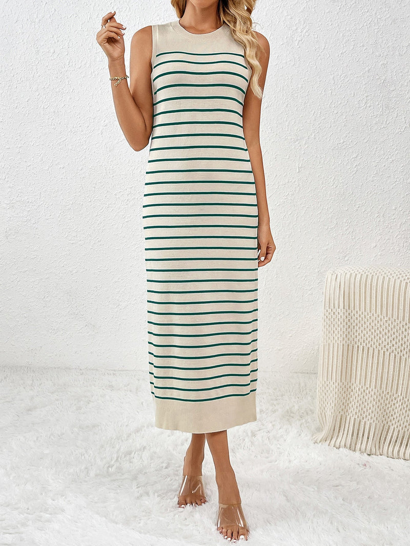 Dancing on Air Striped Knit Midi Dress - Green