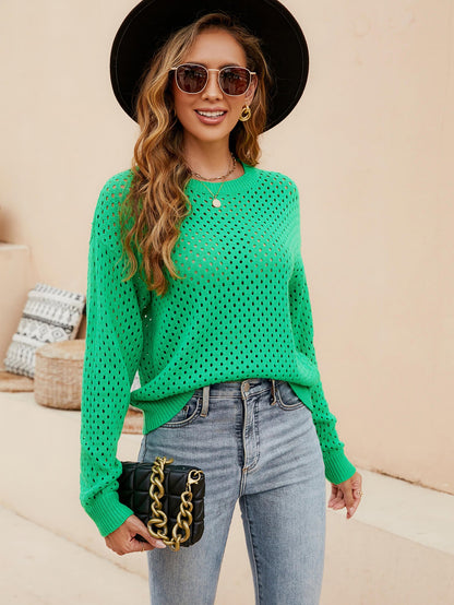 Izzy Crochet Knit Pullover Sweater - Green