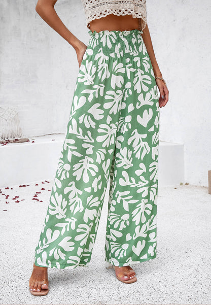 Stay With Me Printed Wide Leg Pants - Green