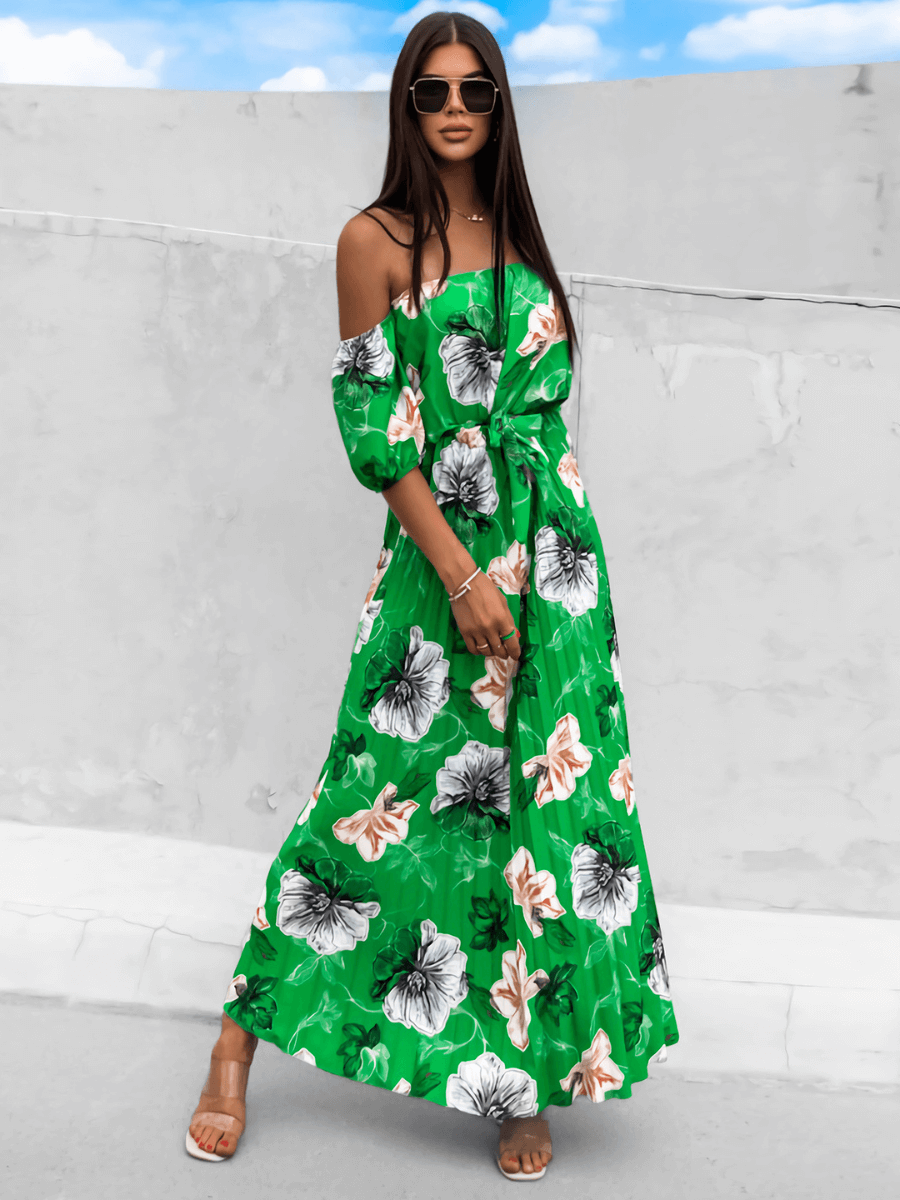Rosalie Off the Shoulder Plisse Maxi Dress - Green