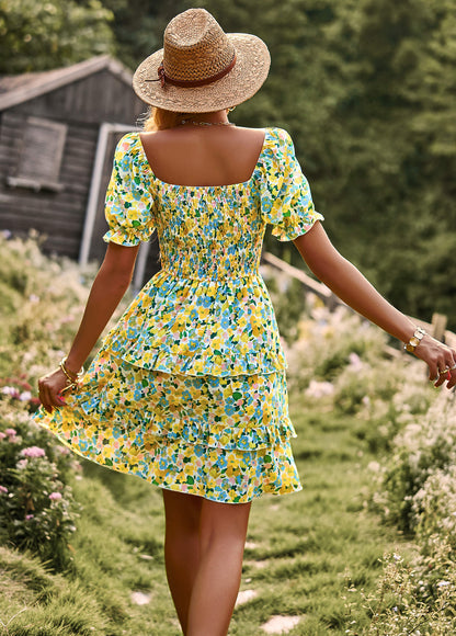 Moment in Daisy Smocked Mini Dress - Green