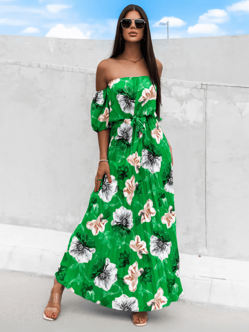 Rosalie Off the Shoulder Plisse Maxi Dress - Green