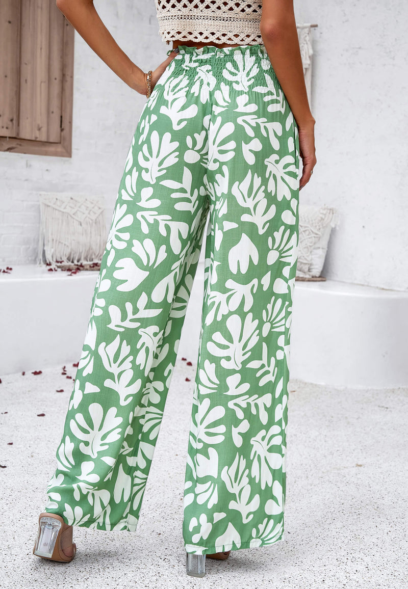 Stay With Me Printed Wide Leg Pants - Green