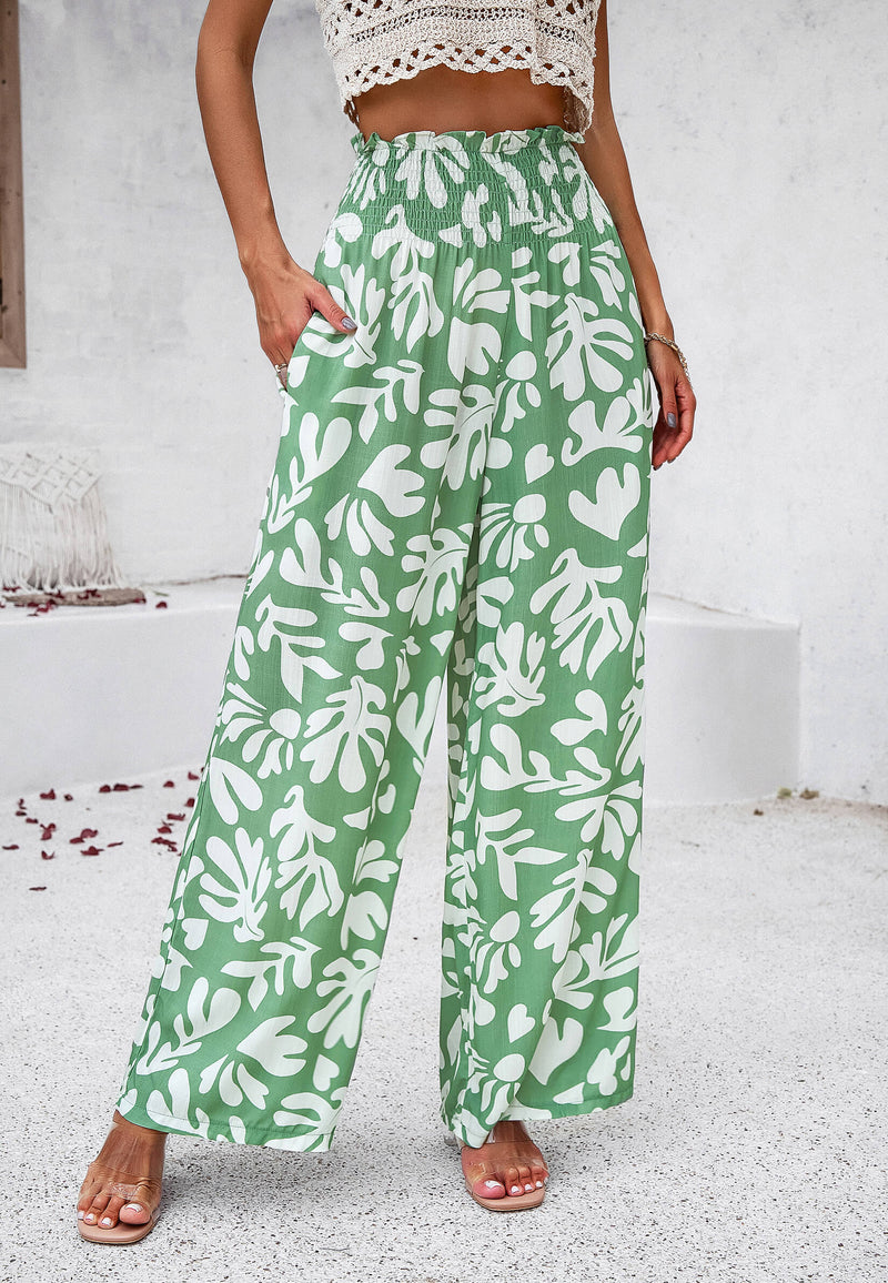 Stay With Me Printed Wide Leg Pants - Green