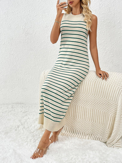 Dancing on Air Striped Knit Midi Dress - Green