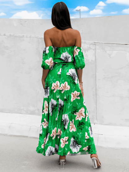 Rosalie Off the Shoulder Plisse Maxi Dress - Green