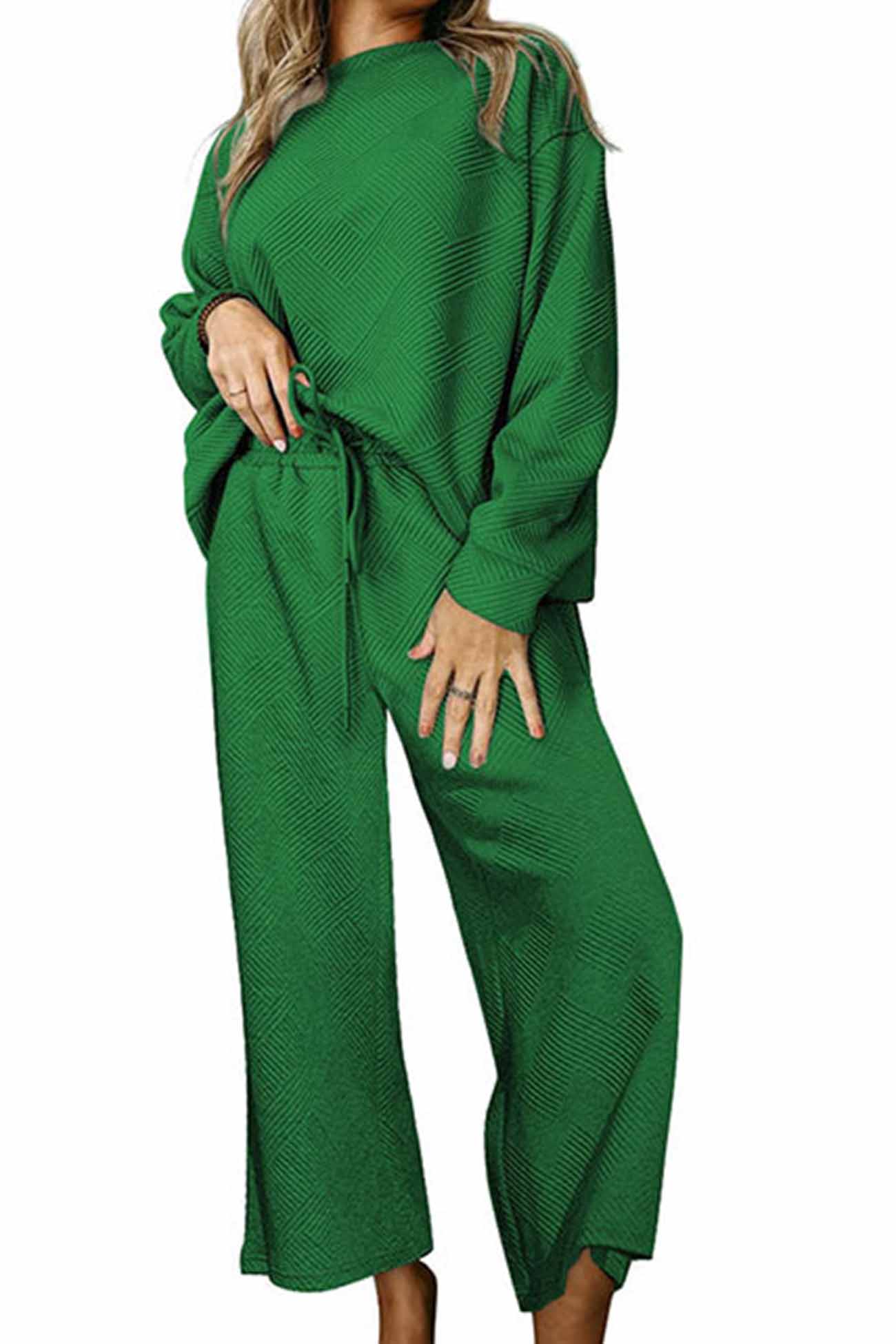 Color Long Sleeve Long Pant Textured Set