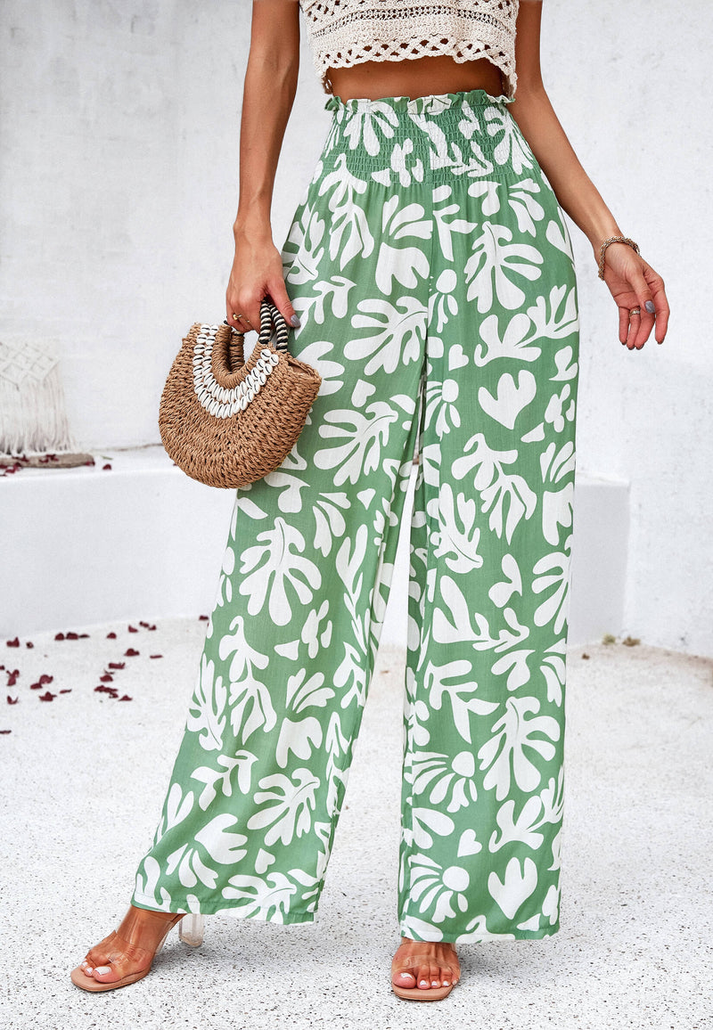 Stay With Me Printed Wide Leg Pants - Green