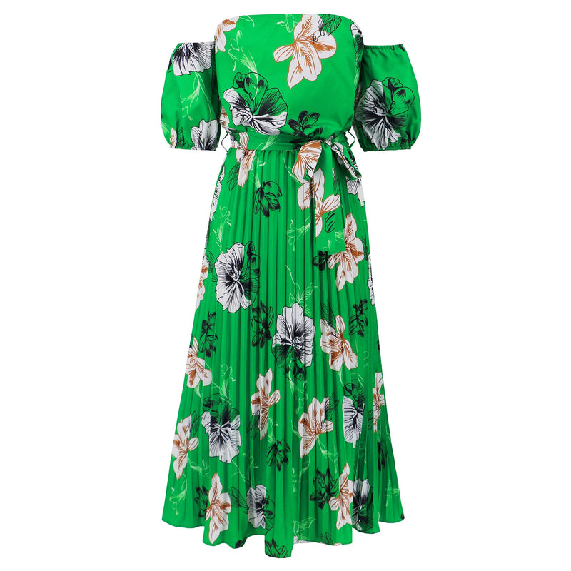 Rosalie Off the Shoulder Plisse Maxi Dress - Green